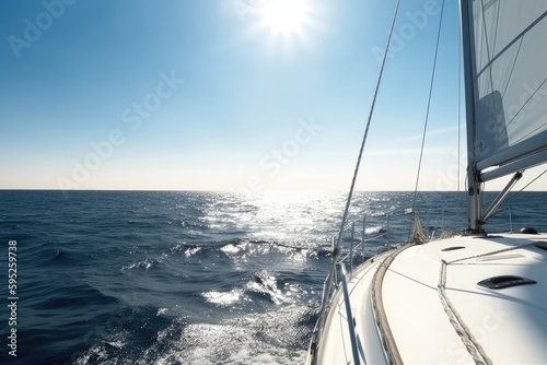 sailing boat on the sea,ropes on a sailboat,ai generative