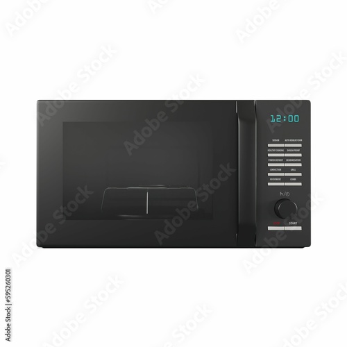 Modern black microwave oven on a white background, 3D rendered © Miklós Polgár/Wirestock Creators
