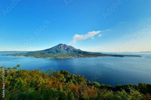 鹿児島県立吉野公園から見る桜島の風景