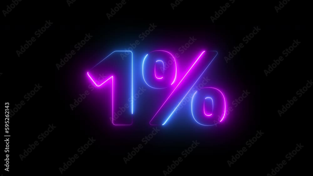 1 percent neon glowing sign on black background loop animation 1 percent neon glowing sign on black background loop animation