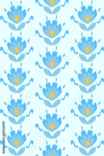 damask flowers floral ornament ethnic seamless pattern with blue background. Designed for clothing, wallpaper, fabric, home decor, throw pillows, texture, textile, wrapping, carpet. 