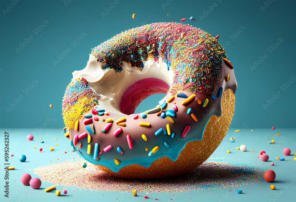 Colorful donut with sprinkles and cream