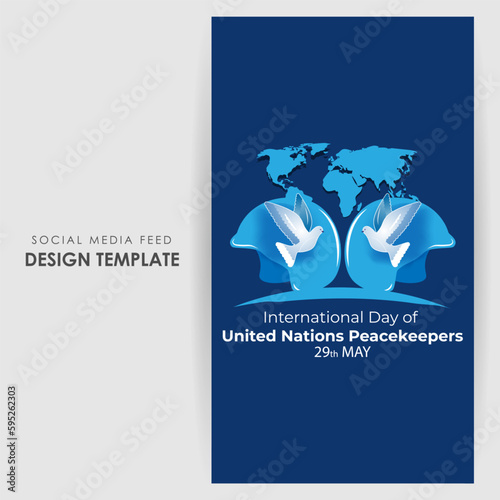 Vector illustration of United Nations Peacekeepers Day social media story feed mockup template