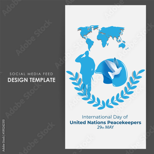 Vector illustration of United Nations Peacekeepers Day social media story feed mockup template
