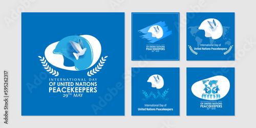 Vector illustration of United Nations Peacekeepers Day social media story feed set mockup template