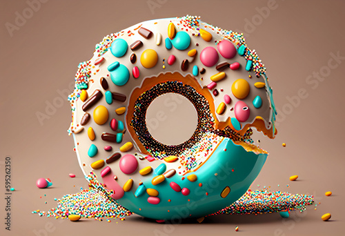 Colorful donut with sprinkles and cream