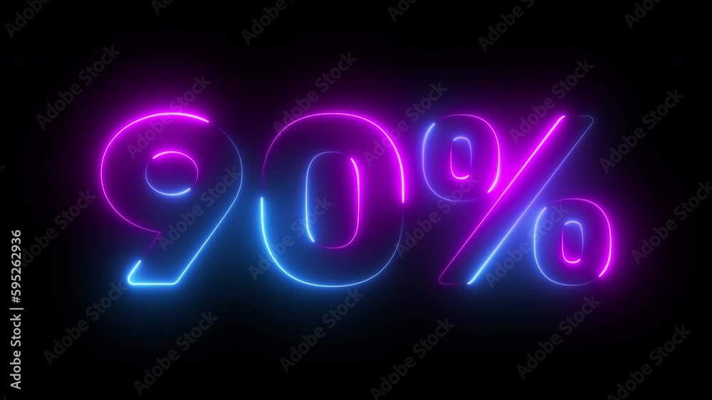 90 percent neon glowing sign on black background loop animation 90 percent neon glowing sign on black background loop animation