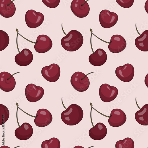 Lovely seamless pattern with cherry berry. Vector illustration