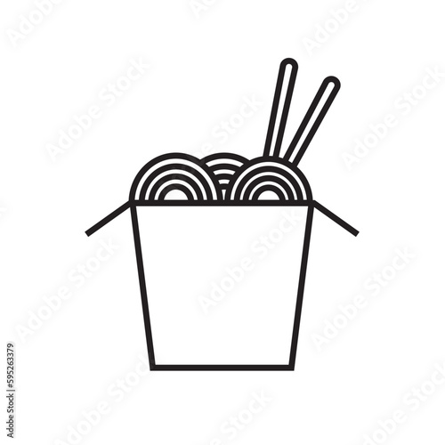 Noodles wok line icon, asian food logo vector