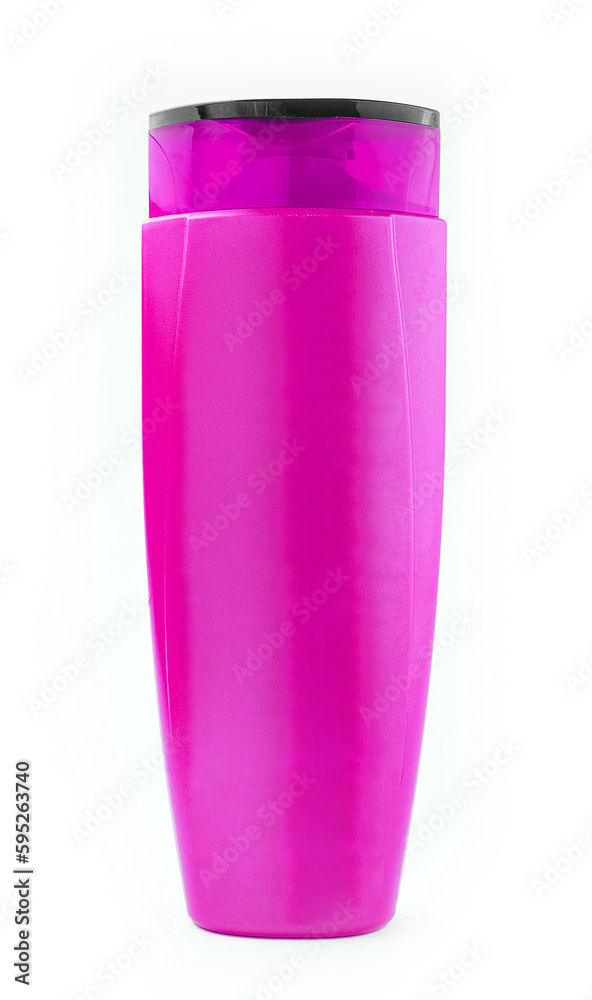 Pink plastic bottle with shampoo gel on white background Pink plastic bottle with shampoo gel on white background