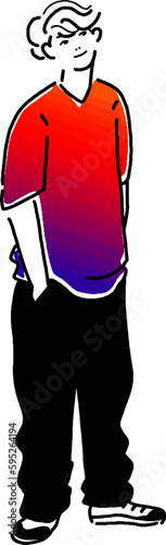 おしゃれなTシャツを着た若い男性の全身ベクターイラスト