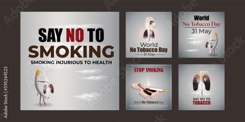 Vector illustration of World No Tobacco Day social media story feed set mockup template
