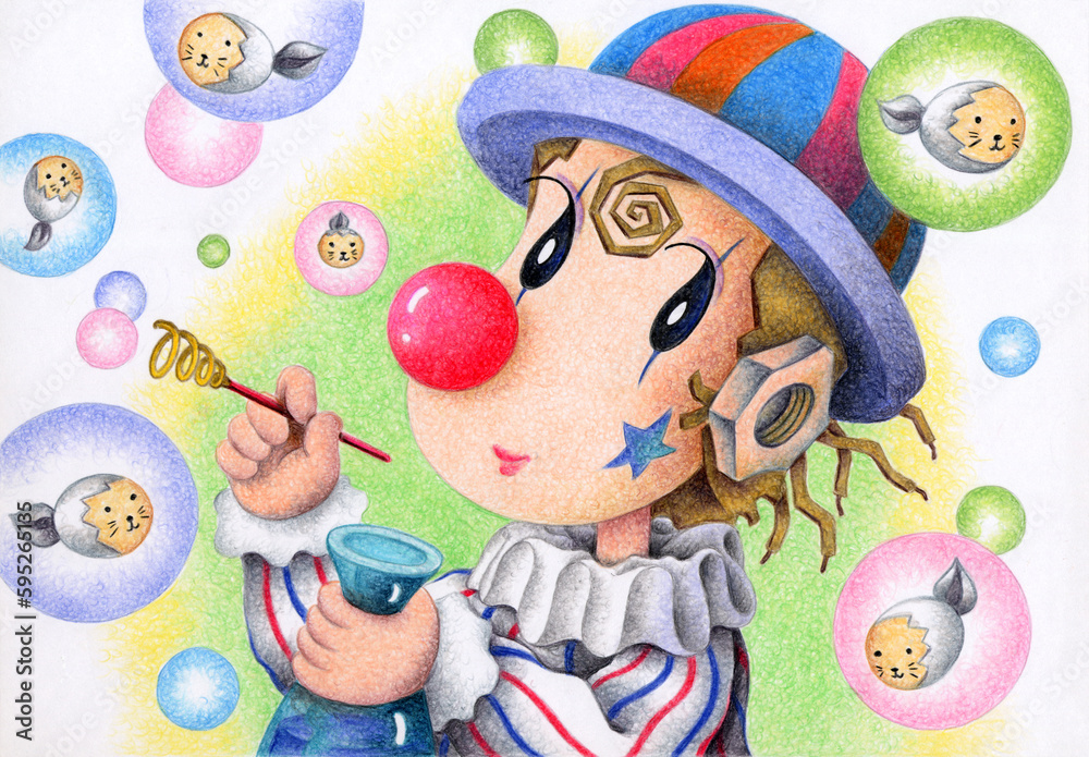 Obraz premium ピエロのイラスト - シャボン玉