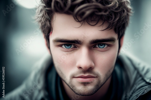 Young man. Portrait of guy. Generative AI.