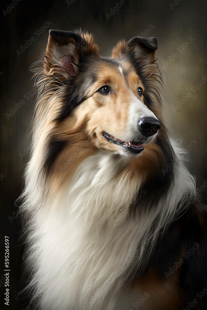 Generative AI illustration studio portrait style image of Border Collie pedigree dog breed