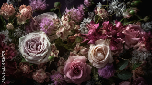 Top-down bouquet: an explosion of floral colors AI