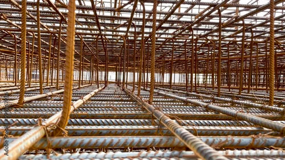 Industrial background. Rebar texture. Rusty rebar for concrete pouring