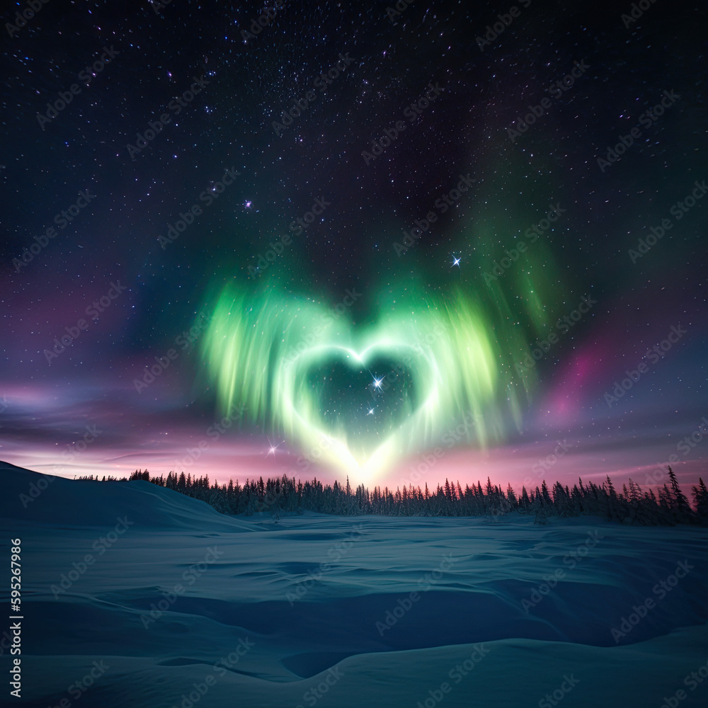 heart love aurora borealis above the mountains - by generative ai heart love aurora borealis above the mountains - by generative ai