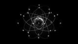 Simple and Elegant Atom Graphic on Black Background with Space for Your Copy - Generative AI Illustration