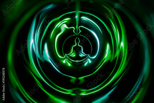 Yoga meditation in lotus pose with aura spiritual