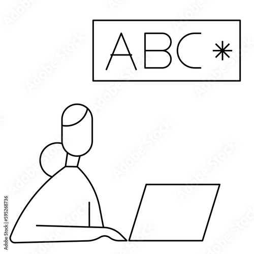 Young student watching lesson online and studying from home.Concept vector illustration.