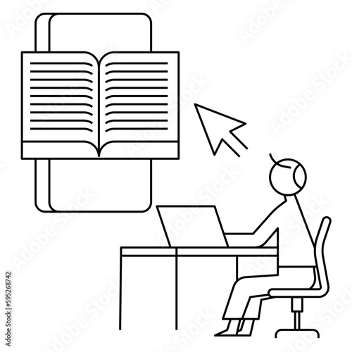 Young student watching lesson online and studying from home.Concept vector illustration.