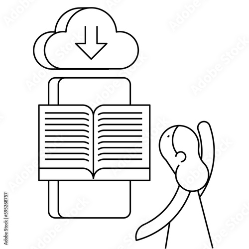 Young student dowload lesson online and studying from home.