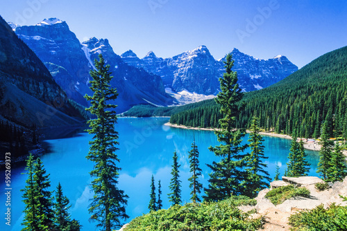 Moraine lake in the Canadian rocky mountains