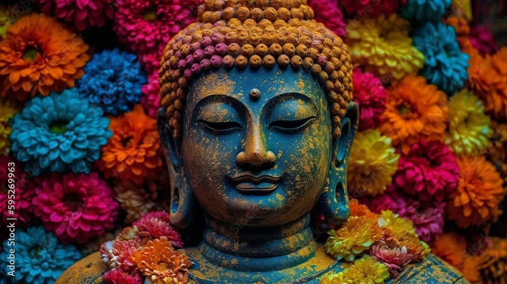 The Buddha with flowers, AI Generative