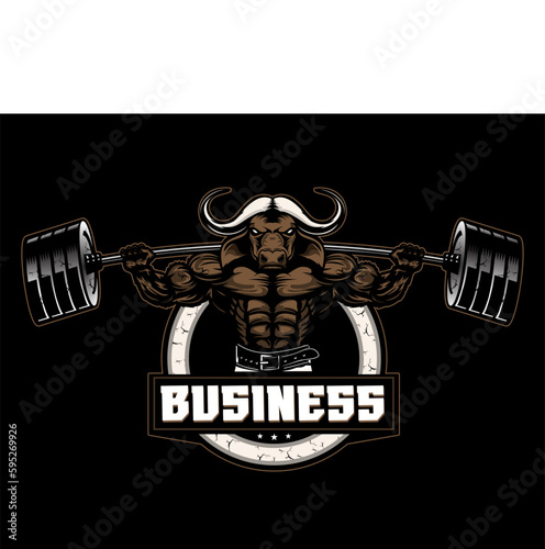 Buffalo Gym Muscle Bodybilder Fitness Logo Vector Ilustration Powerlifter powerlifting
