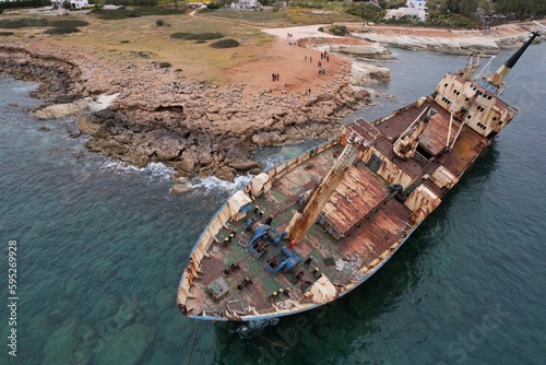 Aerial view Erdo III shipwreck in Cyprus photo