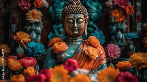 The Buddha with flowers, AI Generated
