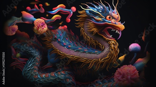Chinese dragon 3d illustration. Generative AI © _veiksme_