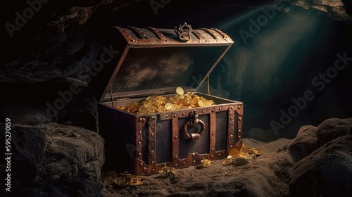 Pirates Treasure Chest in Cave 1. Generative AI