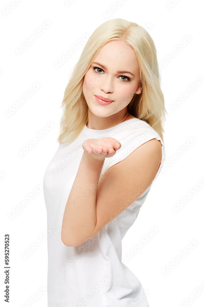 Portrait, blowing kiss and woman with romantic gesture for Valentines Day date, support care or kissing. Love, passion and flirting young female with desire isolated on a transparent, png background Portrait, blowing kiss and woman with romantic gesture for Valentines Day date, support care or kissing. Love, passion and flirting young female with desire isolated on a transparent, png background