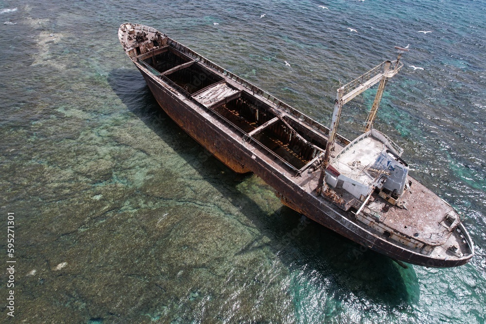 Aerial view of the Demetrios II shipwreck near Cyprus