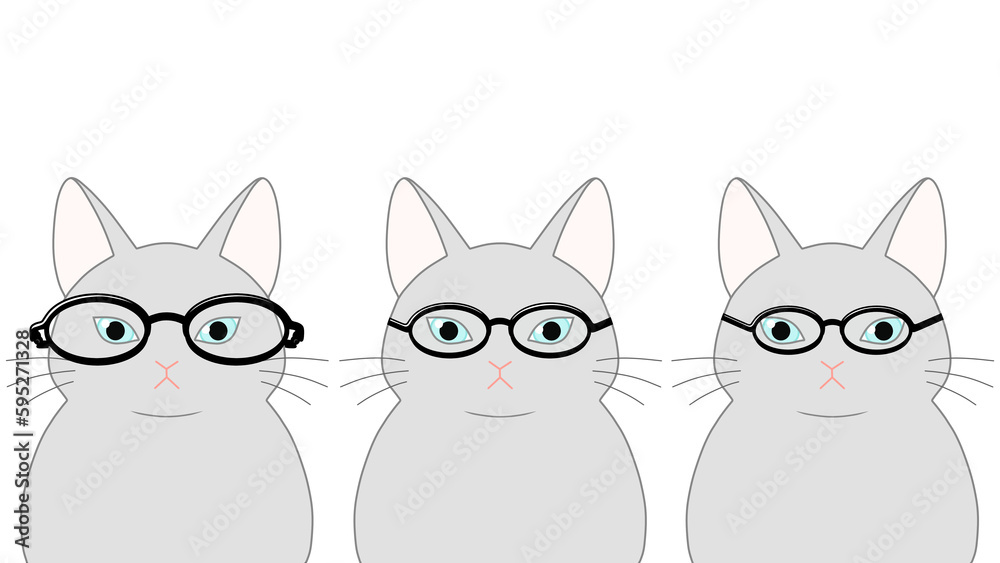 メガネをかけた３匹の灰色の猫