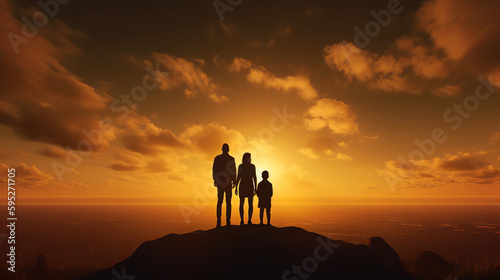 Happy Family Day, Family Concept At Sunset Background, Generative Ai