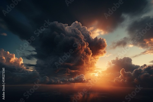 3D realistic clouds burst with freedom at sunset. Generative AI