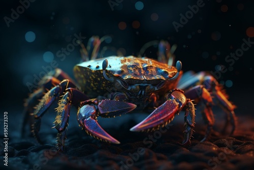 Abstract colorful crab with glowing lines and dots in a beautiful arrangement. Generative AI
