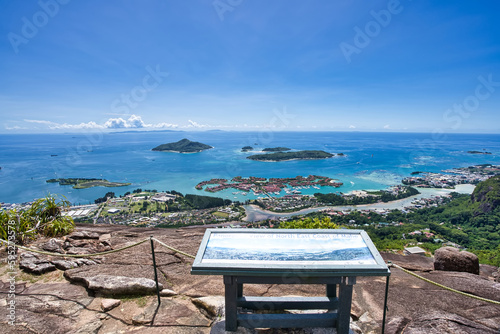 Copolia trail, view of eden island, sport complex, St anne marine park and island  and providence, Praslin and la digue island 