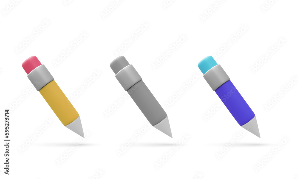 A set of multicolored pencils. Pencil with Rubber eraser, isolated on White background. Pencil with rubber eraser in modern simple flat design. Vector illustration A set of multicolored pencils. Pencil with Rubber eraser, isolated on White background. Pencil with rubber eraser in modern simple flat design. Vector illustration
