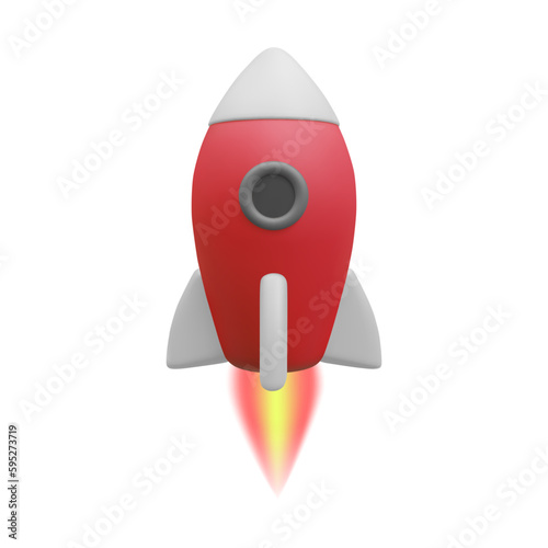 3D Cartoon rocket isolated on white background. .Rocket Icon for Graphic Design Projects..Space  launch, Rocket product cover, Startup creative idea, Vector illustration