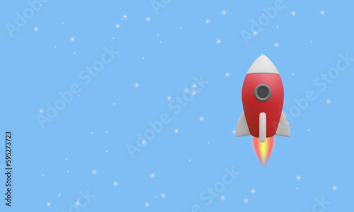 3D Cartoon rocket isolated on white background. .Rocket Icon for Graphic Design Projects..Space  launch, Rocket product cover, Startup creative idea, Vector illustration