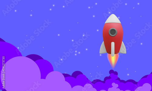 Fototapeta Naklejka Na Ścianę i Meble -  Rocket launch in the sky above the clouds. Spaceship in clouds of smoke. Business concept. Vector illustration