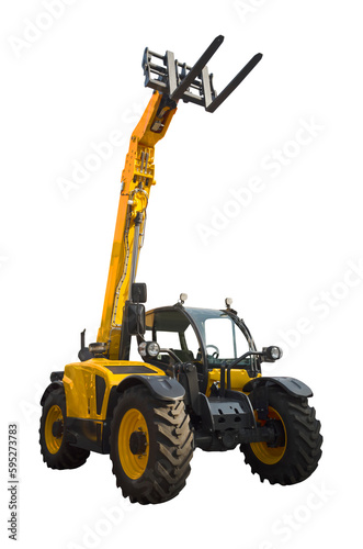 A telescopic handler, also called a telehandler