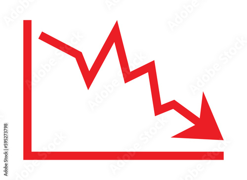 Red arrow going down stock icon on white background. Decrease  Bankruptcy  financial market crash icon for your web site design  logo  app  UI. graph chart downtrend symbol.chart going down sign. 