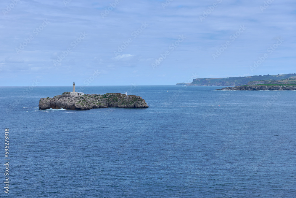 Lighthouse island off the coast of the Cantabrian Sea
