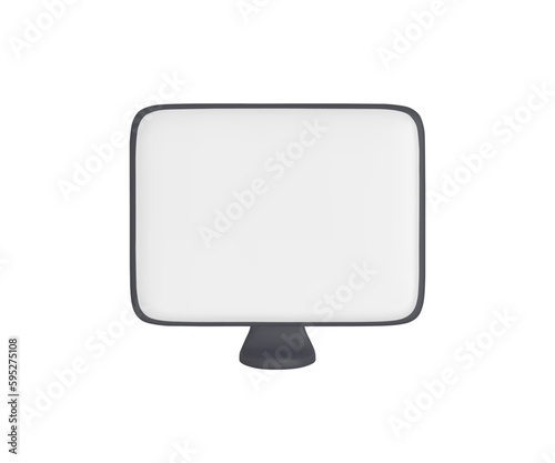 Minimalistic desktop black computer mockup. White background, website template. Blank screen mock up. Empty monitor for web design, branding presentation. 3D vector illustration