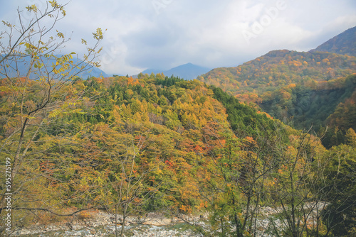 the fall season landscape of the Takayama countryside, Japan 31 Oct 2013